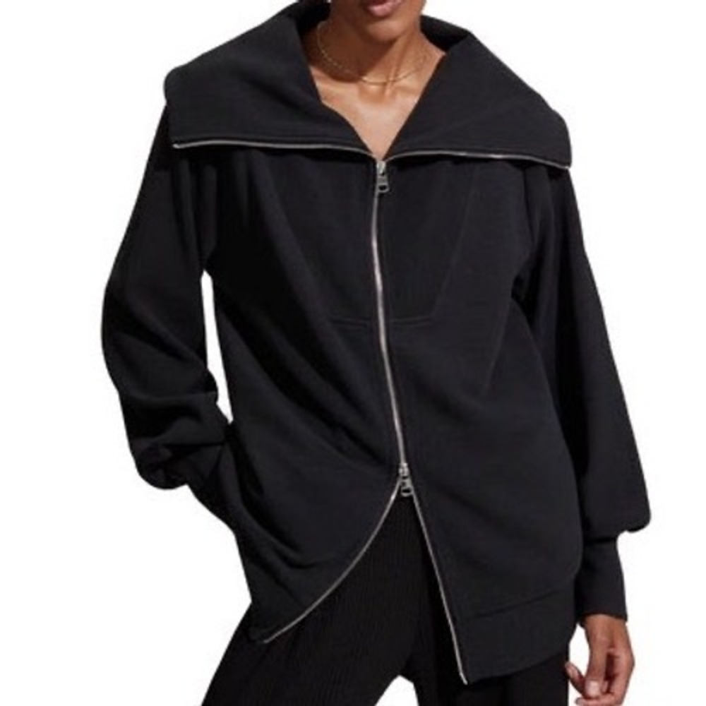 Varley Ells Jacket Black Ottoman Ribbed Full Zip Oversized Gym Sporty minimal XL